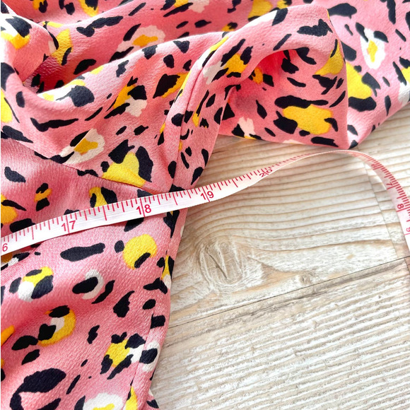 Leith Leopard Print Long‎ Sleeve Satin Midi Wrap Dress | Pink Size Small - Picture 7 of 8